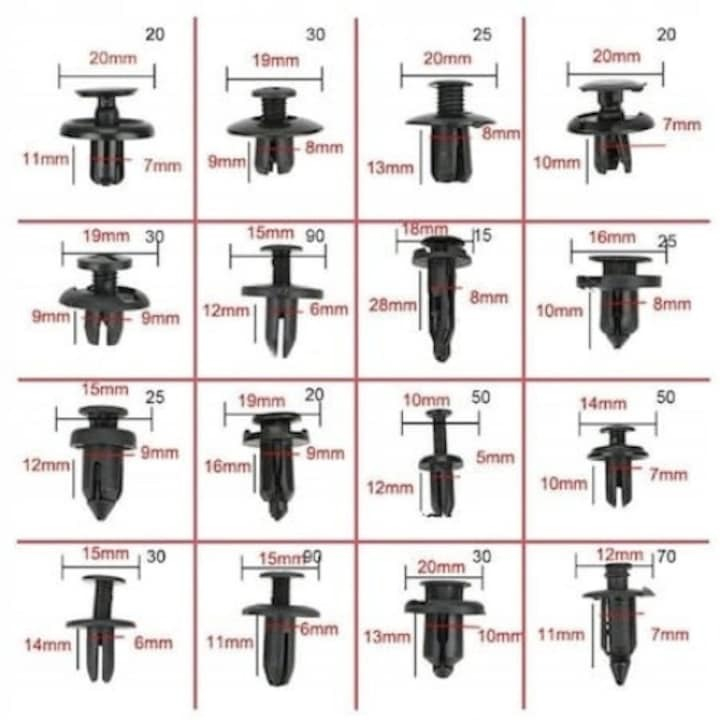 Set 620 clipsuri/cleme auto, Universale, 4 instrumente demontare, extractor metalic, soricei de prindere si butoni [2]
