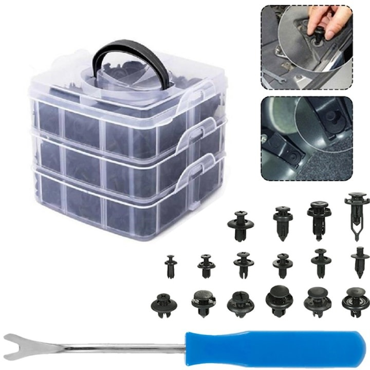 Set 620 clipsuri/cleme auto, universale, diverse dimensiuni + extractor metalic [2]
