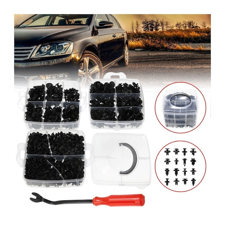 Set 625 clipsuri universale auto, plastic, negre – cu extractor si cutie organizatoare [7]
