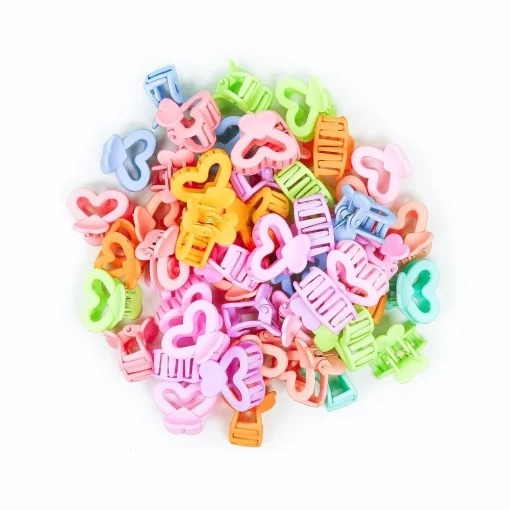 Set 8 cleme par 1,5 cm, forma inimioara, cutie hexagonala, multicolore, pentru fetite [4]