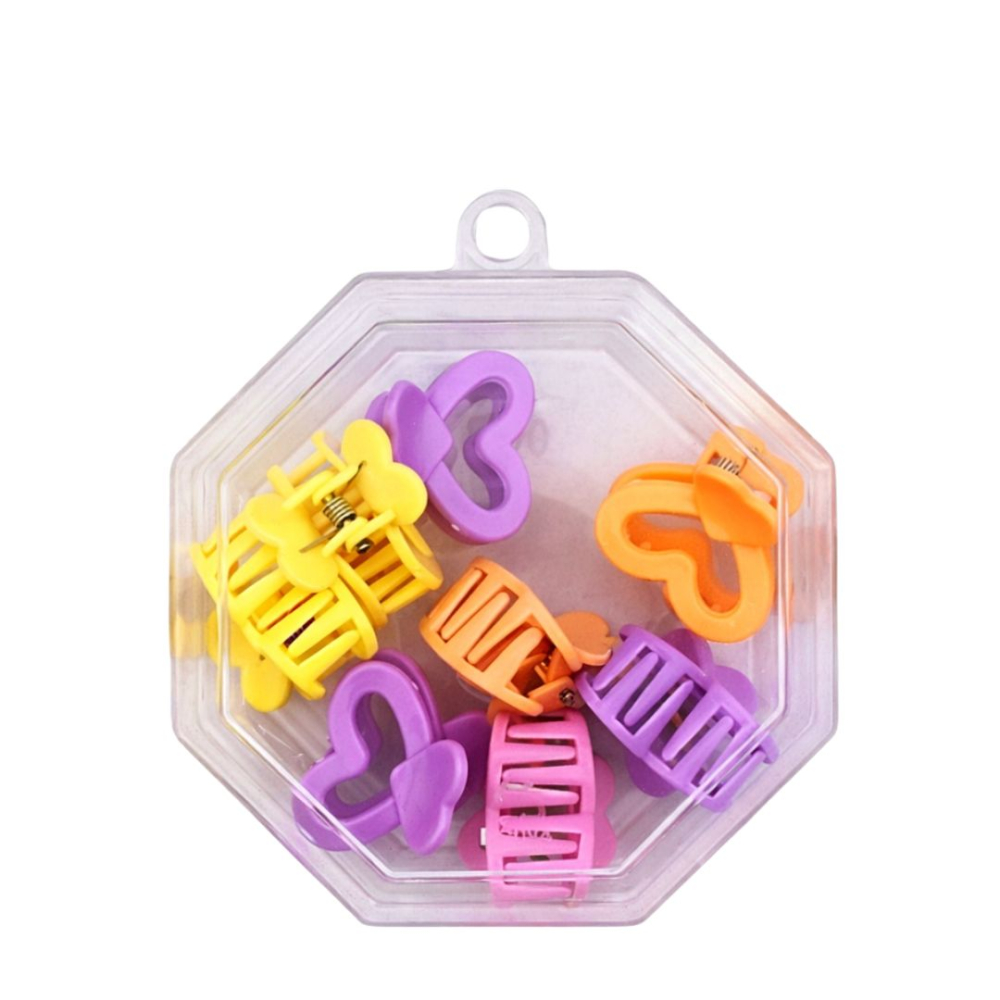 Set 8 cleme par 1,5 cm, forma inimioara, cutie hexagonala, multicolore, pentru fetite [3]