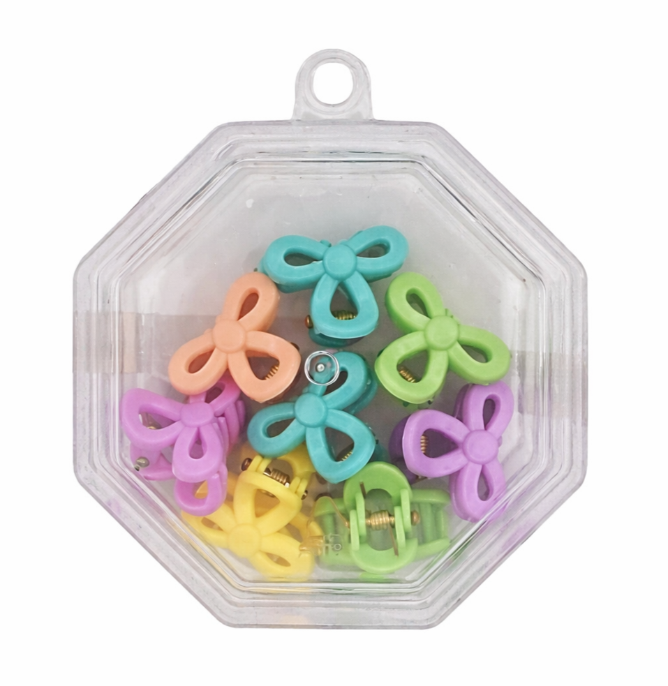 Set 8 cleme par fundita 1.5 cm pentru copii, plastic colorat, cutie hexagonala depozitare accesorii par fetite [3]