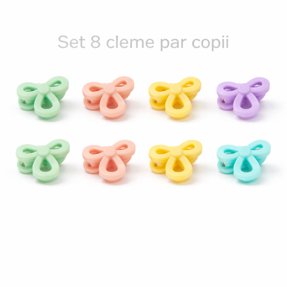 Set 8 cleme par fundita 1.5 cm pentru copii, plastic colorat, cutie hexagonala depozitare accesorii par fetite [6]