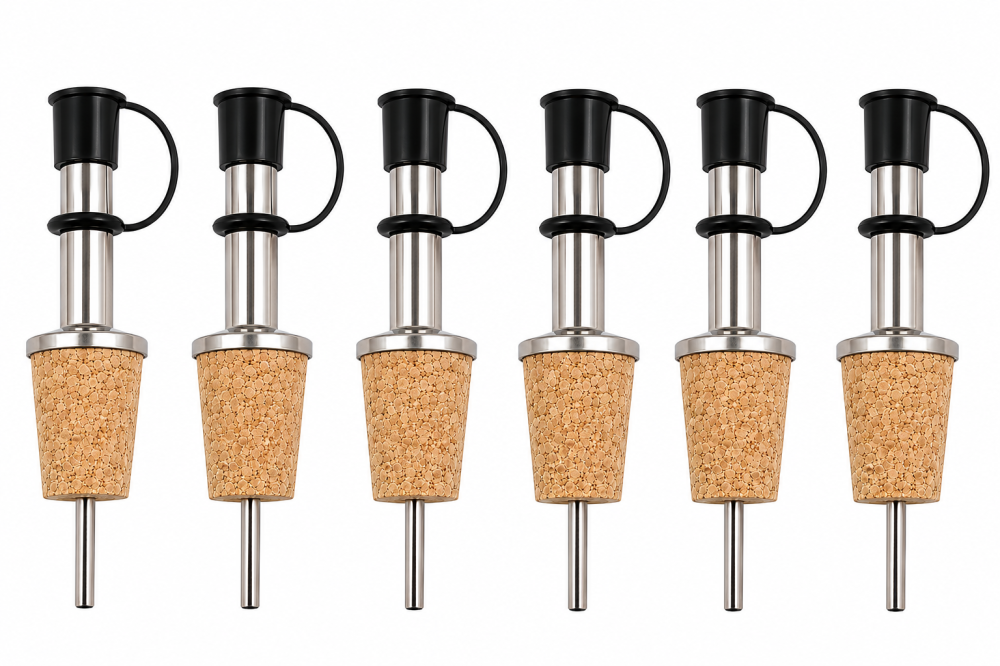 Set 8 dopuri pentru sticle, 9.2 x 2.3 cm, inox cu pluta naturala si capac silicon, dozare controlata pentru bauturi si cocktailuri [4]