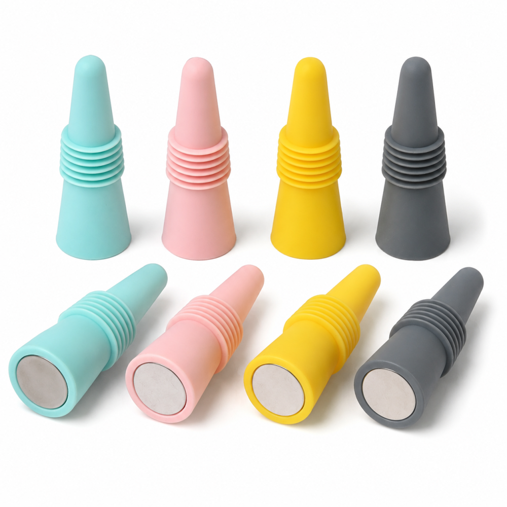 Set 8 dopuri reutilizabile pentru sticle, silicon alimentar multicolor, etansare antipicurare, reutilizabile, pentru vin, sampanie, bauturi si recipiente [1]