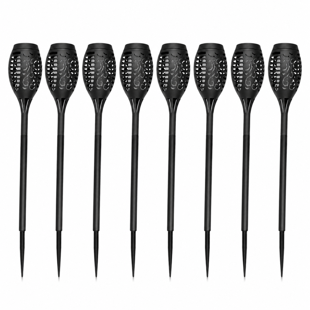 Set 8 Lămpi solare tip torță pentru grădină, efect flacără LED, iluminare automată, 51 x 7 cm, rezistente la intemperii, negre [3]