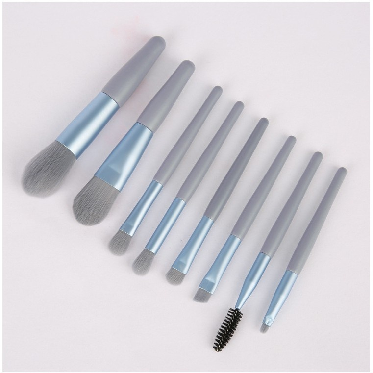 Set 8 pensule pentru machiaj, ten, ochi, buze, sprancene, maner plastic, albastru [6]