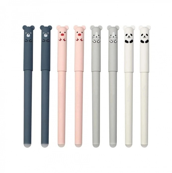 Set 8 pixuri cu cerneala albastra, functie de stergere, model cu animalute, grosime scriere 0.35 mm, multicolor, 14.5x1.5 cm, 8 rezerve incluse [4]