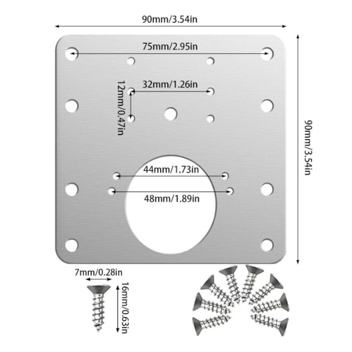 Set 8 placi pentru repararea balamalelor mobilier, inox rezistent, cu suruburi incluse, fixare durabila, 9 x 9 cm, argintiu [2]