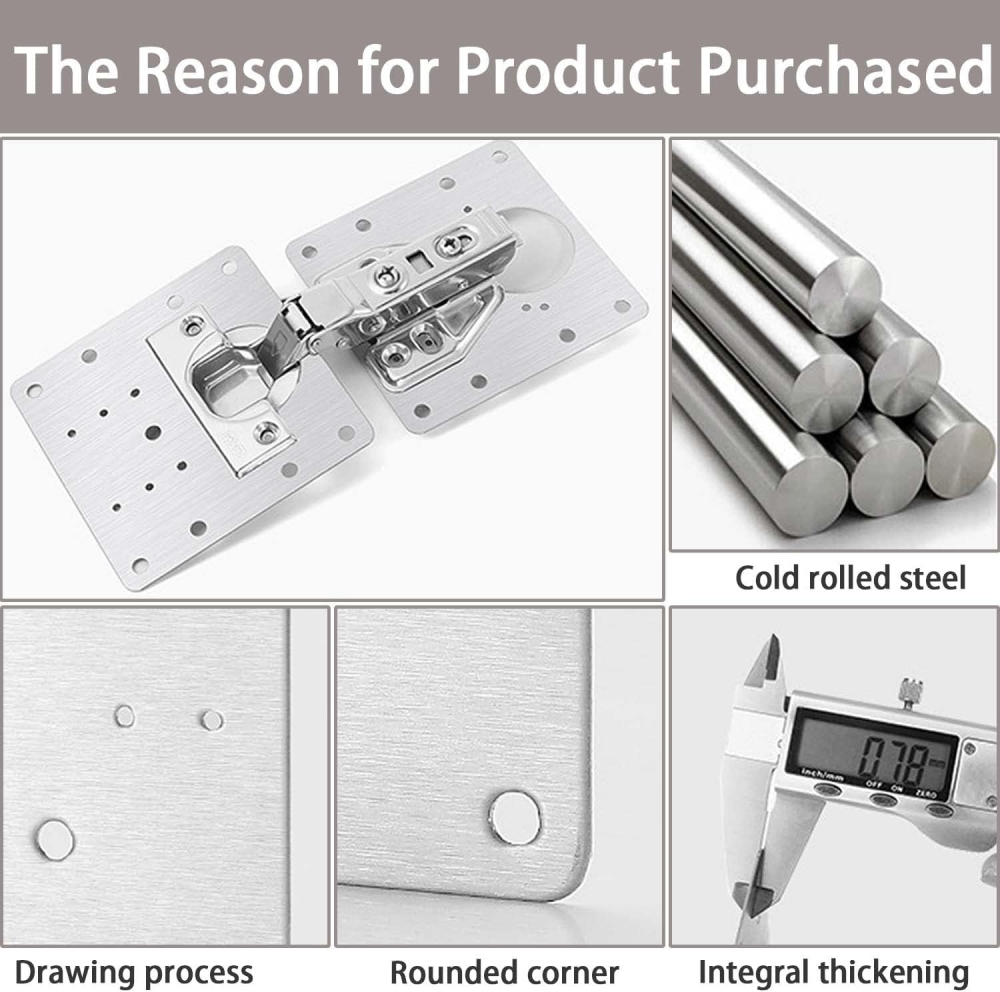 Set 8 placi pentru repararea balamalelor mobilier, inox rezistent, cu suruburi incluse, fixare durabila, 9 x 9 cm, argintiu [11]