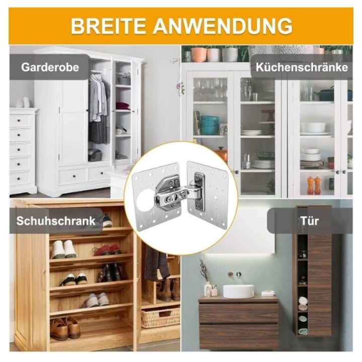 Set 8 placi pentru repararea balamalelor mobilier, inox rezistent, cu suruburi incluse, fixare durabila, 9 x 9 cm, argintiu [7]