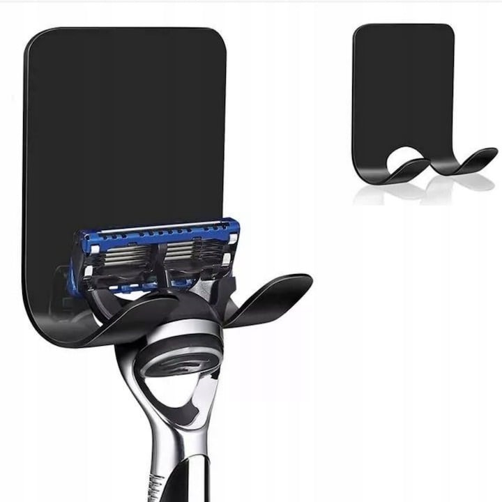 Set 8 suporturi de perete, pentru baie, universal, montare cu benzi autoadezive, 6x4.5 cm, negru [4]