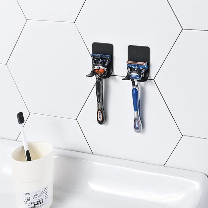 Set 8 suporturi de perete, pentru baie, universal, montare cu benzi autoadezive, 6x4.5 cm, negru [8]