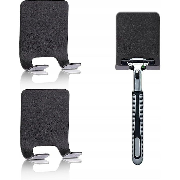 Set 8 suporturi de perete, pentru baie, universal, montare cu benzi autoadezive, 6x4.5 cm, negru [5]