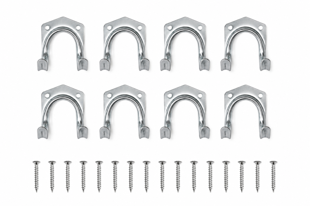 Set 8 suporturi metalice pentru furtun și unelte, montare pe perete, 7 x 5,5 x 6,5 cm fiecare, oțel galvanizat, argintiu, șuruburi incluse [3]