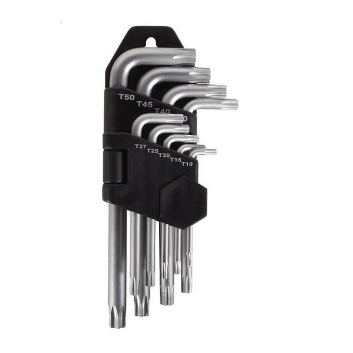 Set 9 imbusi Torx chrome vanadium, scurti 13 cm, 1,5-10 mm - Gri