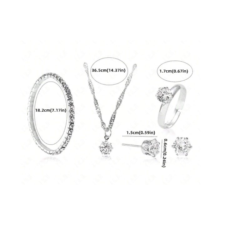 Set accesorii dama argintiu, ceas de mana quartz, bratara, colier cu pandantiv, cercei, inel si cutie cadou, bijuterii pentru tinute si evenimente [3]