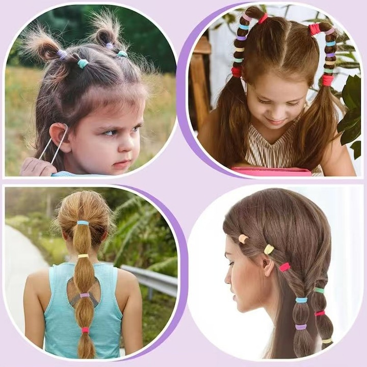 Set accesorii elastice par copii, cutie inima roz, 138 piese colorate, sortate pe compartimente – ideal pentru coafuri zilnice, joaca si cadou [4]