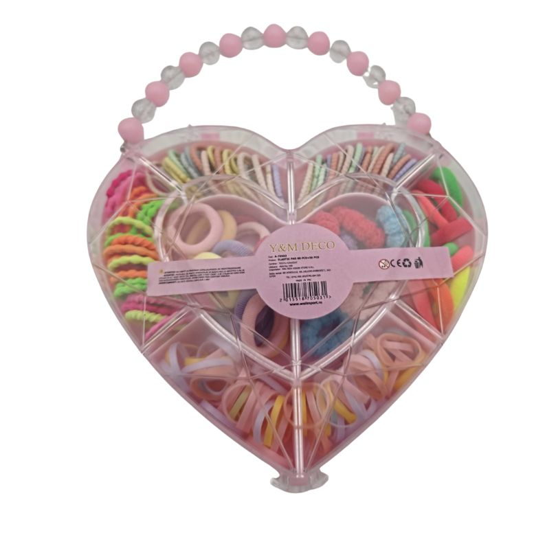 Set accesorii elastice par copii, cutie inima roz, 138 piese colorate, sortate pe compartimente – ideal pentru coafuri zilnice, joaca si cadou [7]