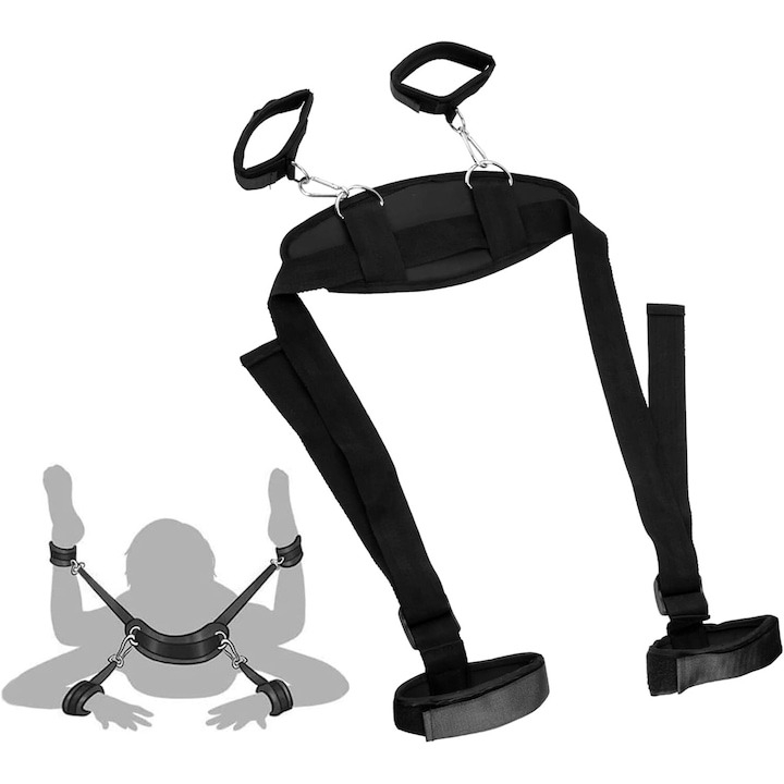Set accesorii erotice, curele si catuse pentru maini si glezne, reglabile, negru [4]