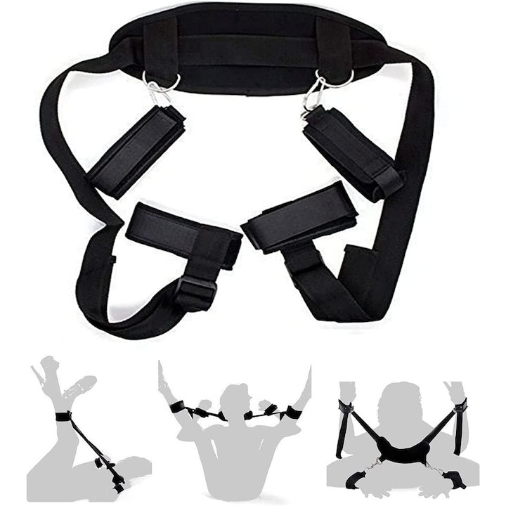 Set accesorii erotice, curele si catuse pentru maini si glezne, reglabile, negru [6]