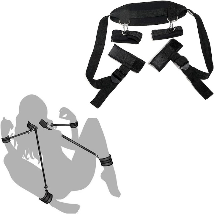 Set accesorii erotice, curele si catuse pentru maini si glezne, reglabile, negru [5]