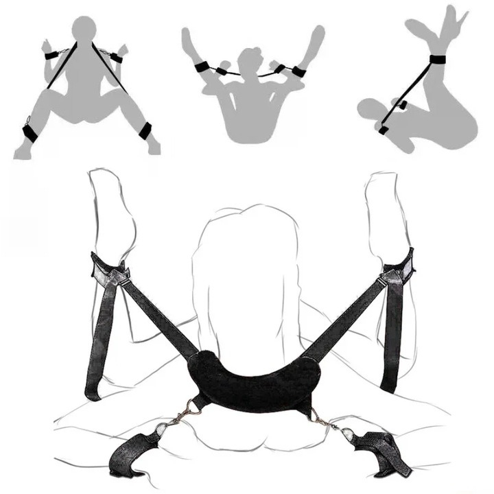 Set accesorii erotice, curele si catuse pentru maini si glezne, reglabile, negru [2]