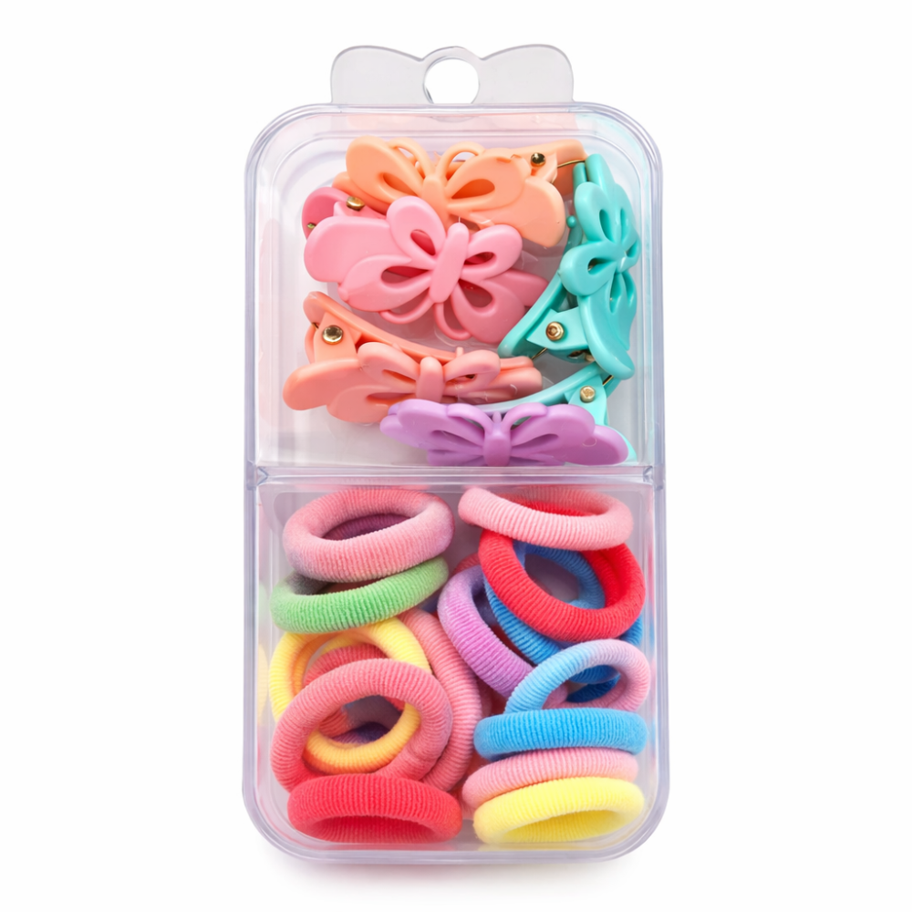 Set accesorii par 18 elastice 1.5 cm si 5 cleme model fluturas 3 cm, multicolor [4]