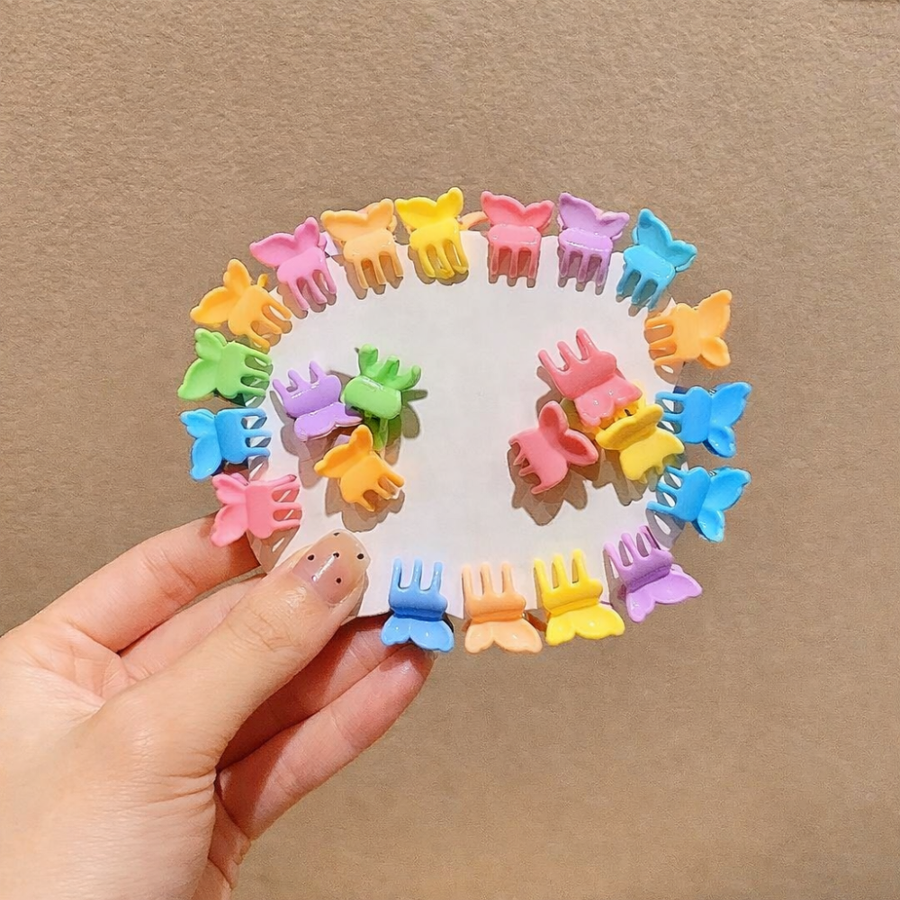 Set accesorii par copii cu cutie organizator, 26 elastice textile 2 cm, 80 elastice cauciuc multicolore si 5 cleme fluturasi 0.8 cm [3]