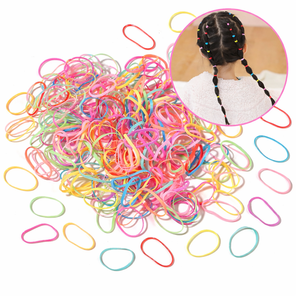 Set accesorii par copii cu cutie organizator, 26 elastice textile 2 cm, 80 elastice cauciuc multicolore si 5 cleme iepuras 0.8 cm [3]