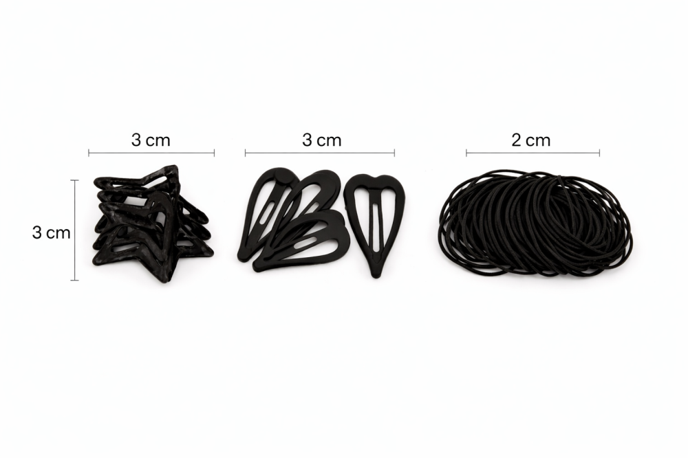 Set accesorii par negre, 30 elastice textile, 3 cleme steluta, 3 cleme inimioara, organizator inclus [4]