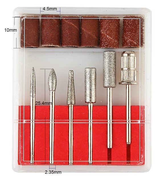 Set accesorii pentru freza electrica de unghii, 12 piese, 6 capete diamantate si 6 benzi abrazive, pentru manichiura si pedichiura [6]