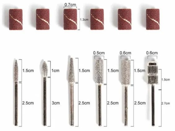 Set accesorii pentru freza electrica de unghii, 12 piese, 6 capete diamantate si 6 benzi abrazive, pentru manichiura si pedichiura [3]