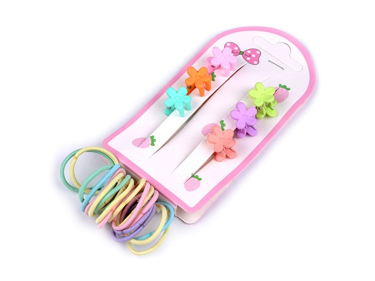 Set accesorii pentru par, 25 elastice + 16 clesti, plastic/textil, multicolor [6]