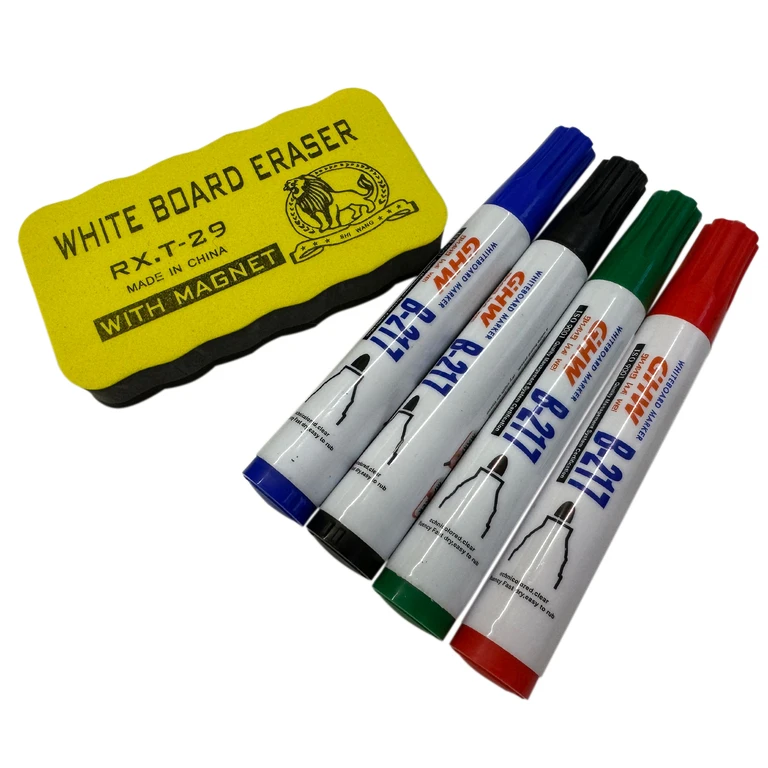 Set accesorii tabla magnetica, 4 markere colorate, burete magnetic si 12 magneti colorati, pentru whiteboard, scoala si birou [5]
