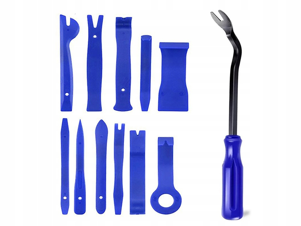 Set albastru 11 piese extractoare pentru tapiterie auto, parghii, deschizatoare si cheie metalica pentru demontare panouri, radio si ornamente [4]
