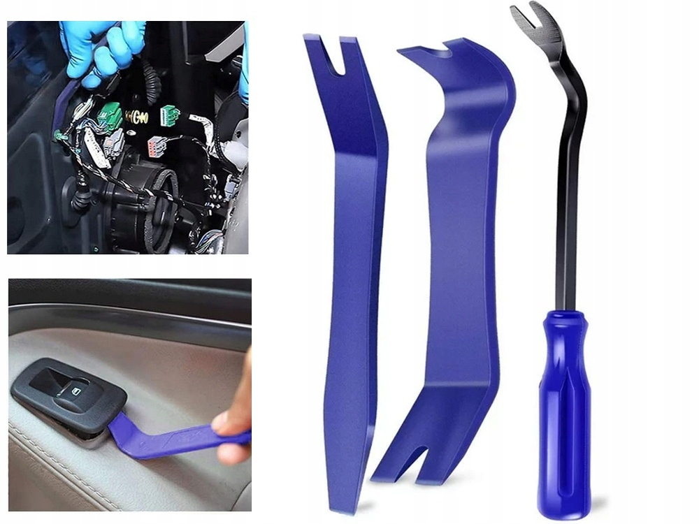 Set albastru 11 piese extractoare pentru tapiterie auto, parghii, deschizatoare si cheie metalica pentru demontare panouri, radio si ornamente [2]