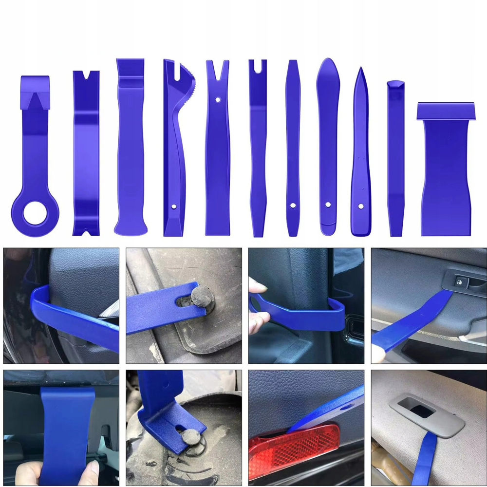 Set albastru 46 piese extractoare pentru tapiterie auto, 32 x 23 x 5 cm, unelte demontare panouri, cleme, radio si ornamente, husa transport [19]