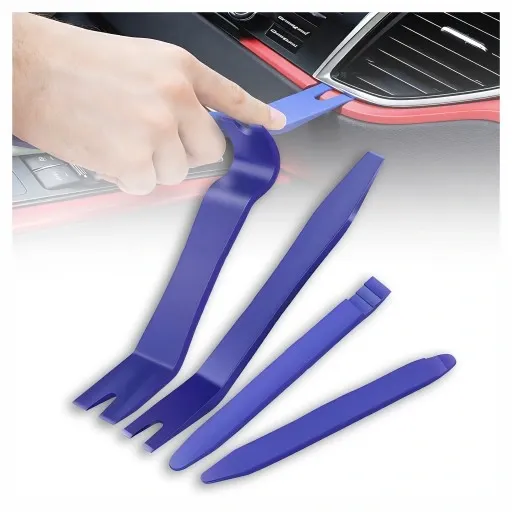Set albastru 46 piese extractoare pentru tapiterie auto, 32 x 23 x 5 cm, unelte demontare panouri, cleme, radio si ornamente, husa transport [2]