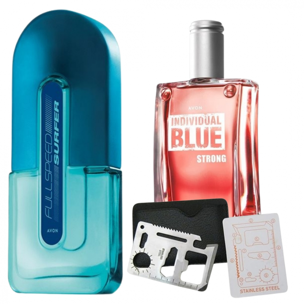 Set apa de toaleta Full Speed Surfer 75 ml, apa de toaleta Individual Blue Strong 100 ml, card multifunctional de supravietuire, otel inoxidabil