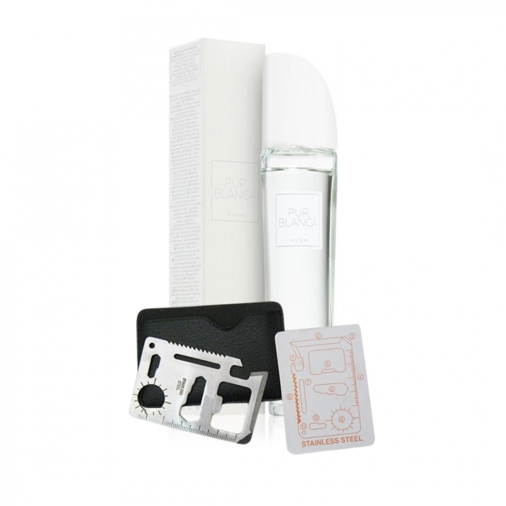 Set apa de toaleta Pur Blanca 50 ml si card multifunctional Dactylion, de supravietuire, otel inoxidabil