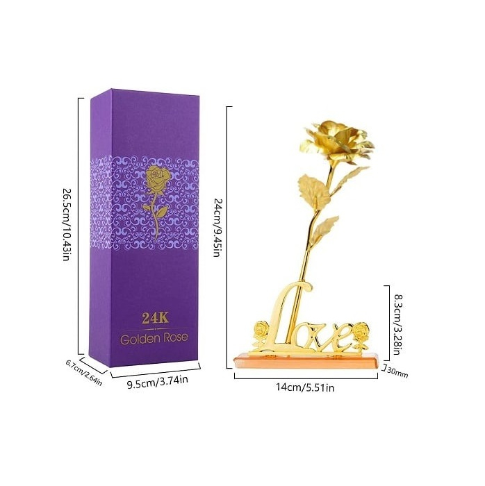 Set apa de toaleta Sentio 35 ml, pentru dama, model aleatoriu si trandafir auriu cu suport si cutie cadou, suflat la baza cu auriu [2]