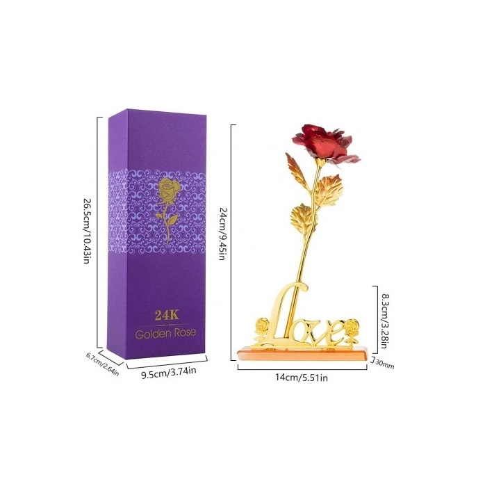 Set apa de toaleta Sentio 35 ml, pentru dama, model aleatoriu si trandafir rosu cu suport si cutie cadou, suflat la baza cu auriu [2]