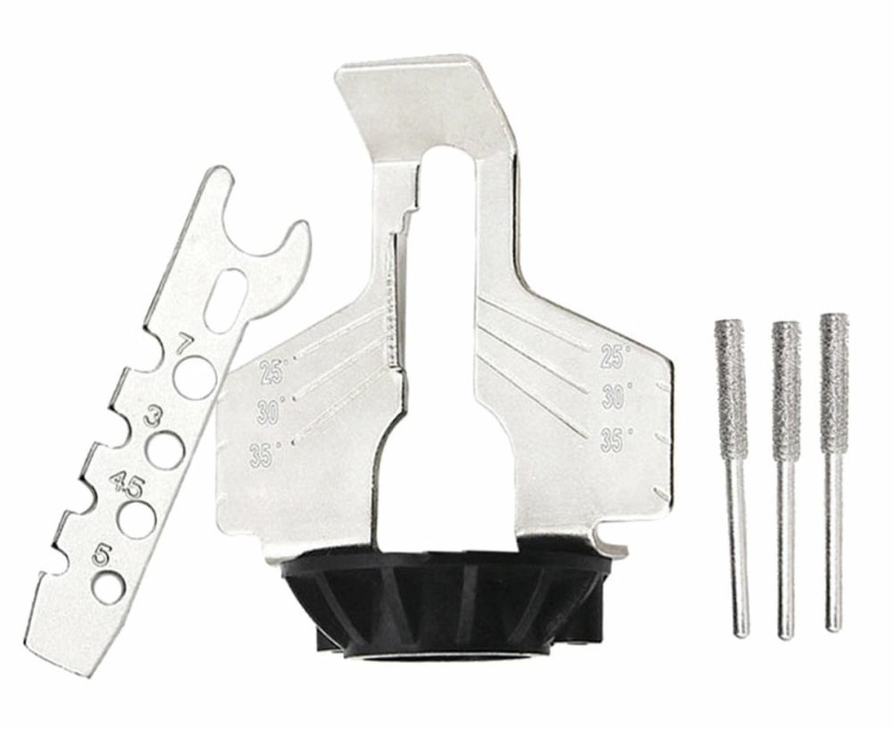 Set ascutitor pentru lant drujba, 3 role, compatibil cu polizor electric, otel, argintiu [1]