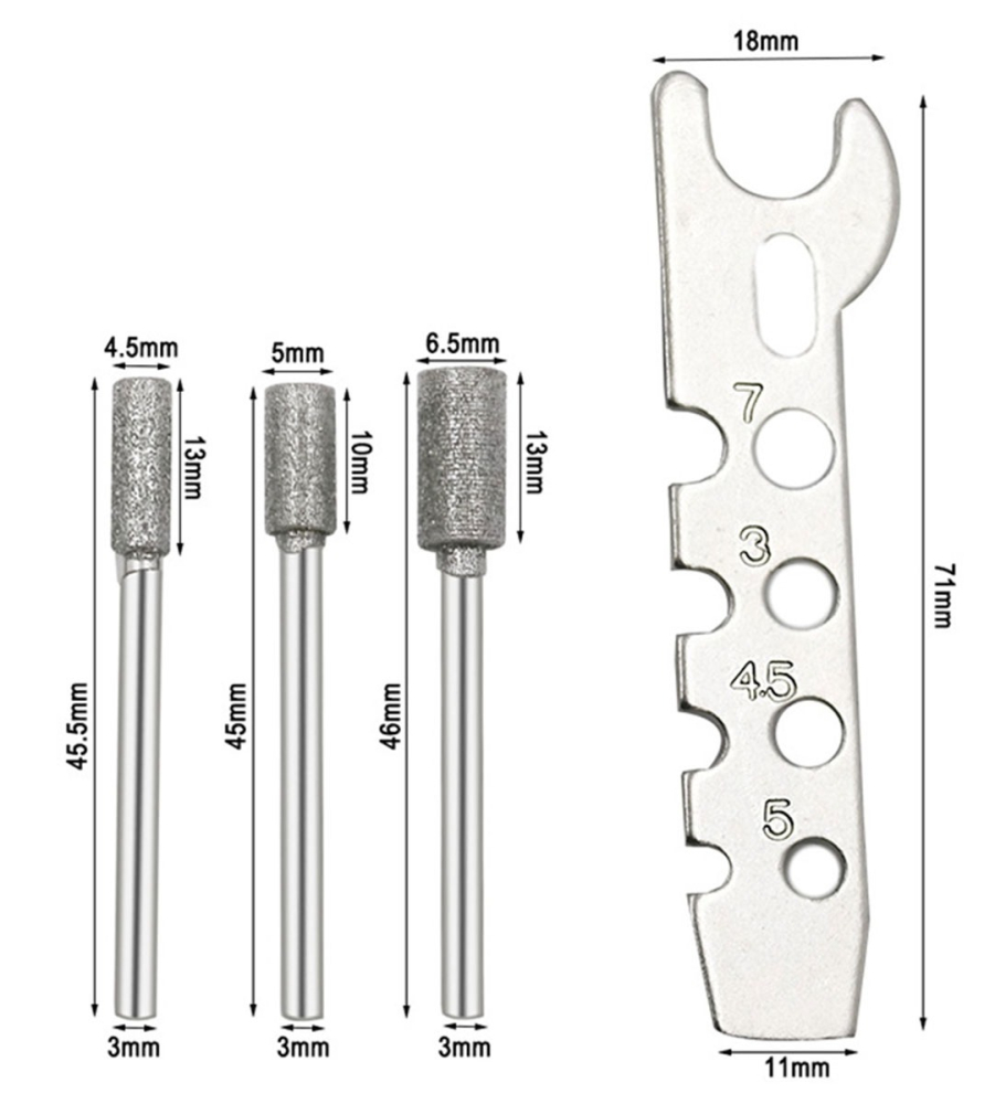 Set ascutitor pentru lant drujba, 3 role, compatibil cu polizor electric, otel, argintiu [7]