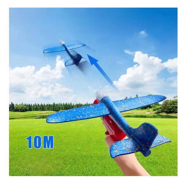Set avion de jucarie albastru 38 cm cu pistol lansator rosu [2]