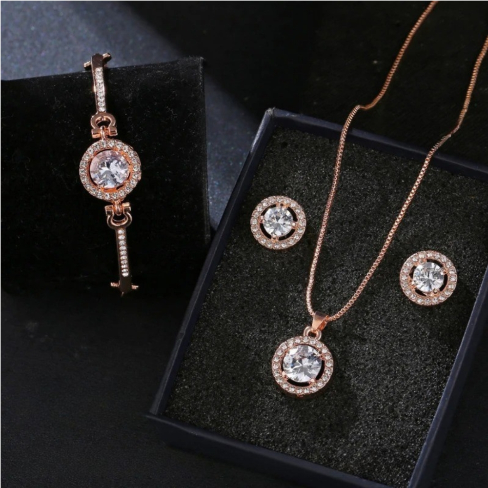 Set bijuterii dama, ceas, bratara, cercei, colier, roz auriu, cutie inclusa [3]