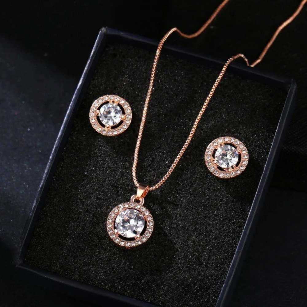 Set bijuterii dama, ceas, bratara, cercei, colier, roz auriu, cutie inclusa [2]