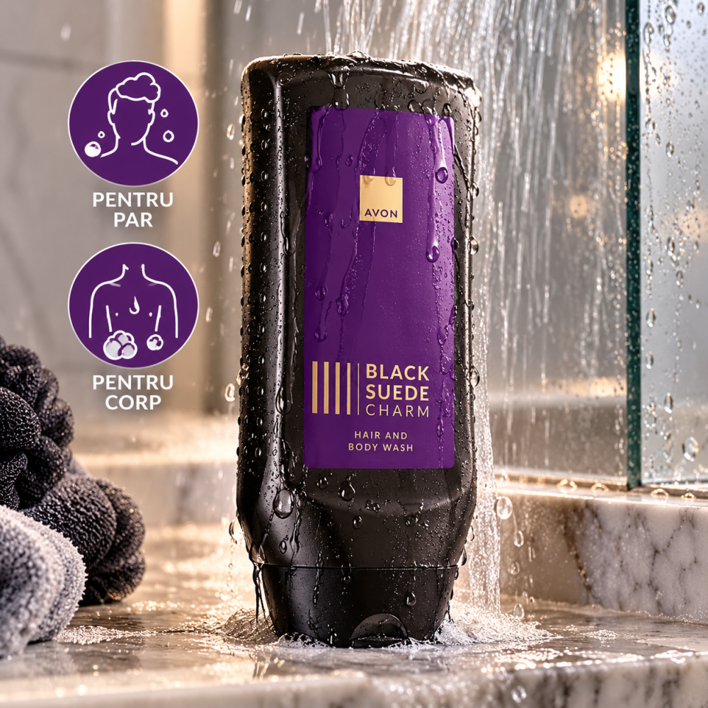 Set Black Suede Charm pentru Barbati, Apa de Toaleta 100 ml + Gel de Dus pentru Corp si Par 250 ml, Avon [7]