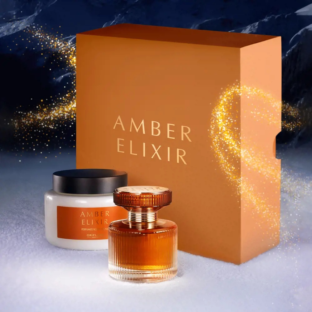 Set cadou Amber Elixir – crema de corp 250 ml, apa de parfum 50 ml, aroma orientala vanilata lemnoasa [10]